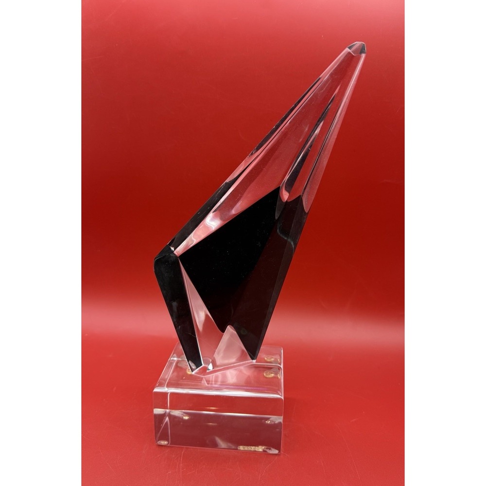 Vtg Shlomi Haziza 12.25" Black& Clear Lucite Acrylic Geometric Prism Sculpture